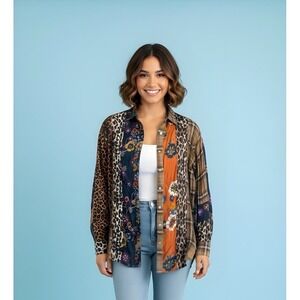 JOHNNY WAS Floral Cotton Silk Button Up Long Sleeve Shirt Size M